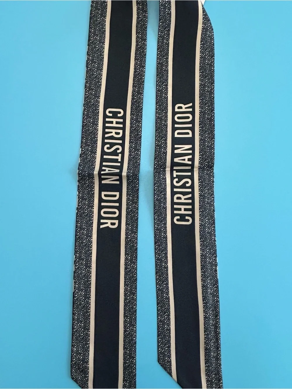 Dior Navy and Cream Logo Skinny Silk Scarf-Tie